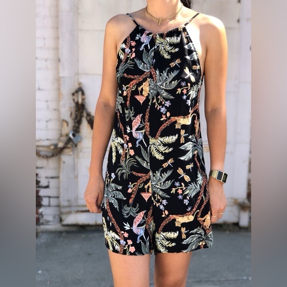 Reformation Jungle Floral Print High Neck Low Back Romper Size M